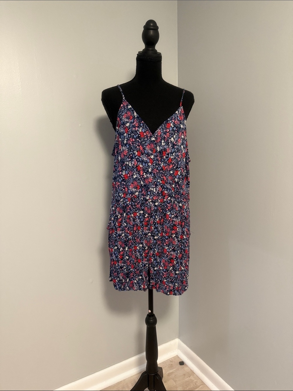 Floral Navy & Red Spaghetti Strap Romper
